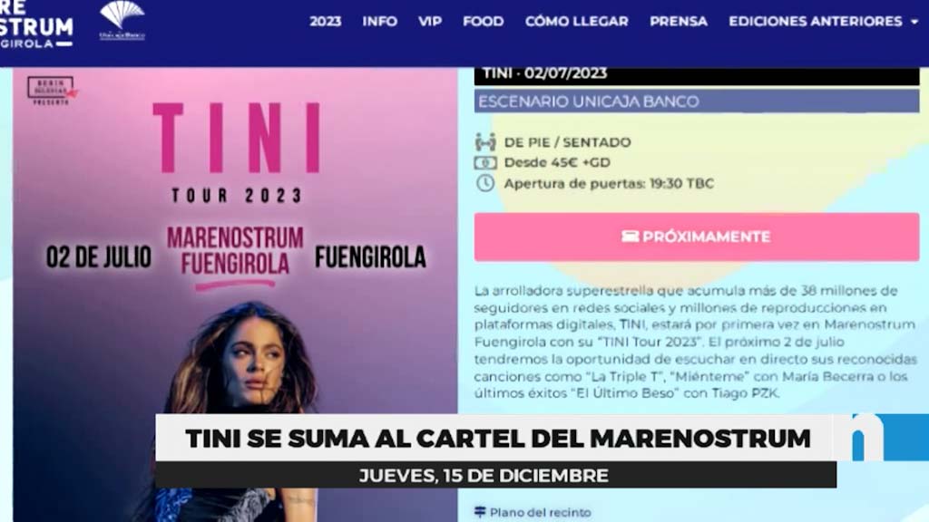 Lee más sobre el artículo Tini Stoessel, cantante muy por la serie Violeta, actuará el 2 de julio en el Marenostrum Fuengirola