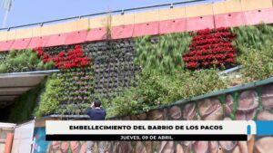 El Ayuntamiento renueva el jardín vertical del puente de Los Pacos